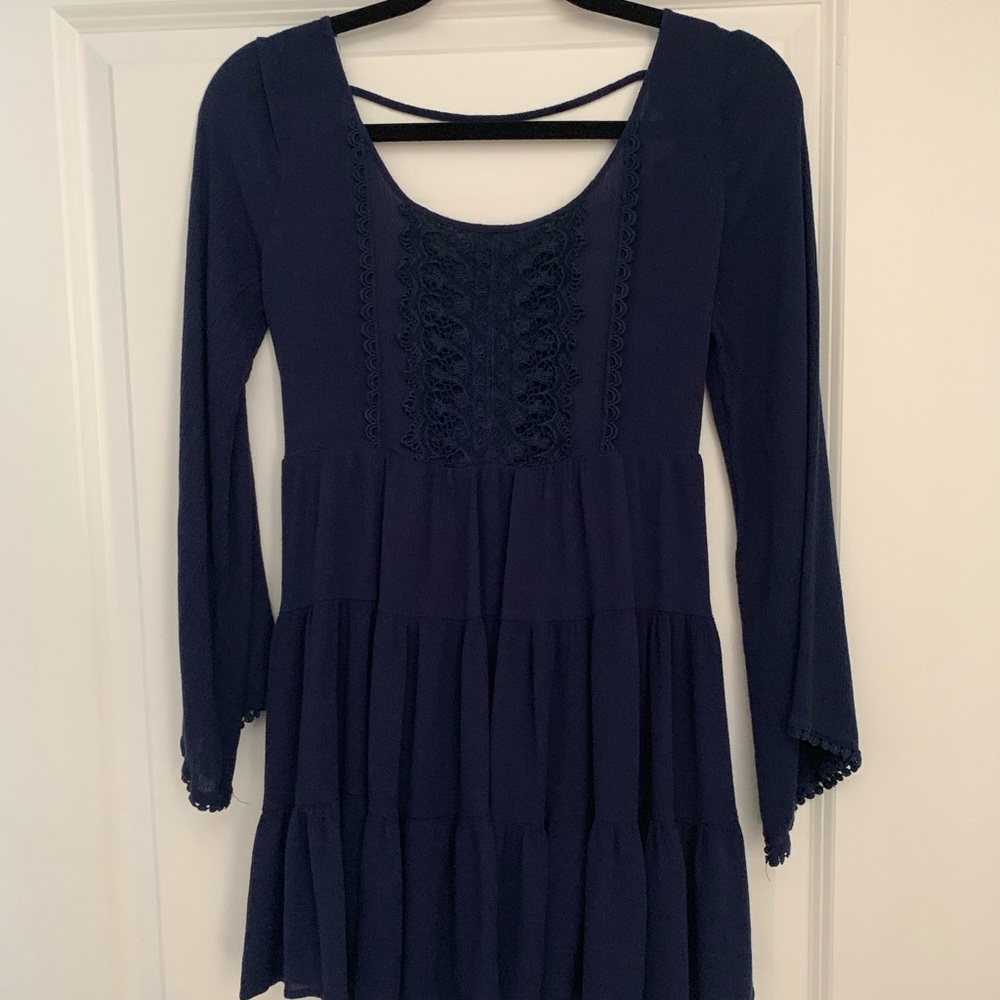 Blue Double Zero, open back Bell sleeved dress